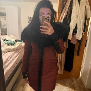 Rudsak coat burgundy XS gorgeous coat!! Lamb leather trims, rabbit fur excellent